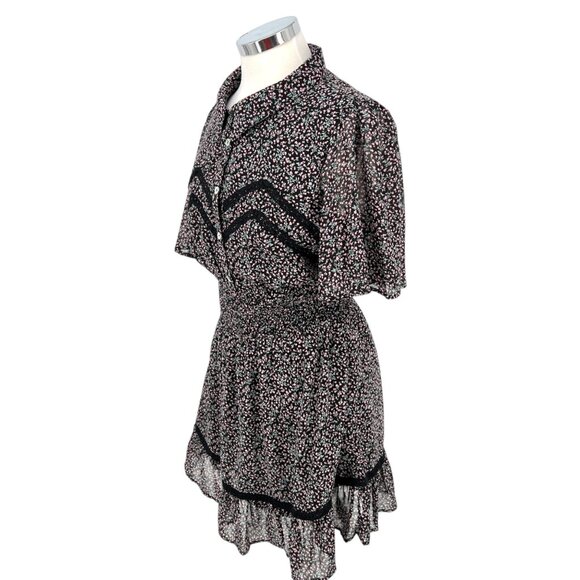 Very J Floral Sheer Shirt Dress Short Flutter Sleeve Mini Length Size Medium - Picture 5 of 13